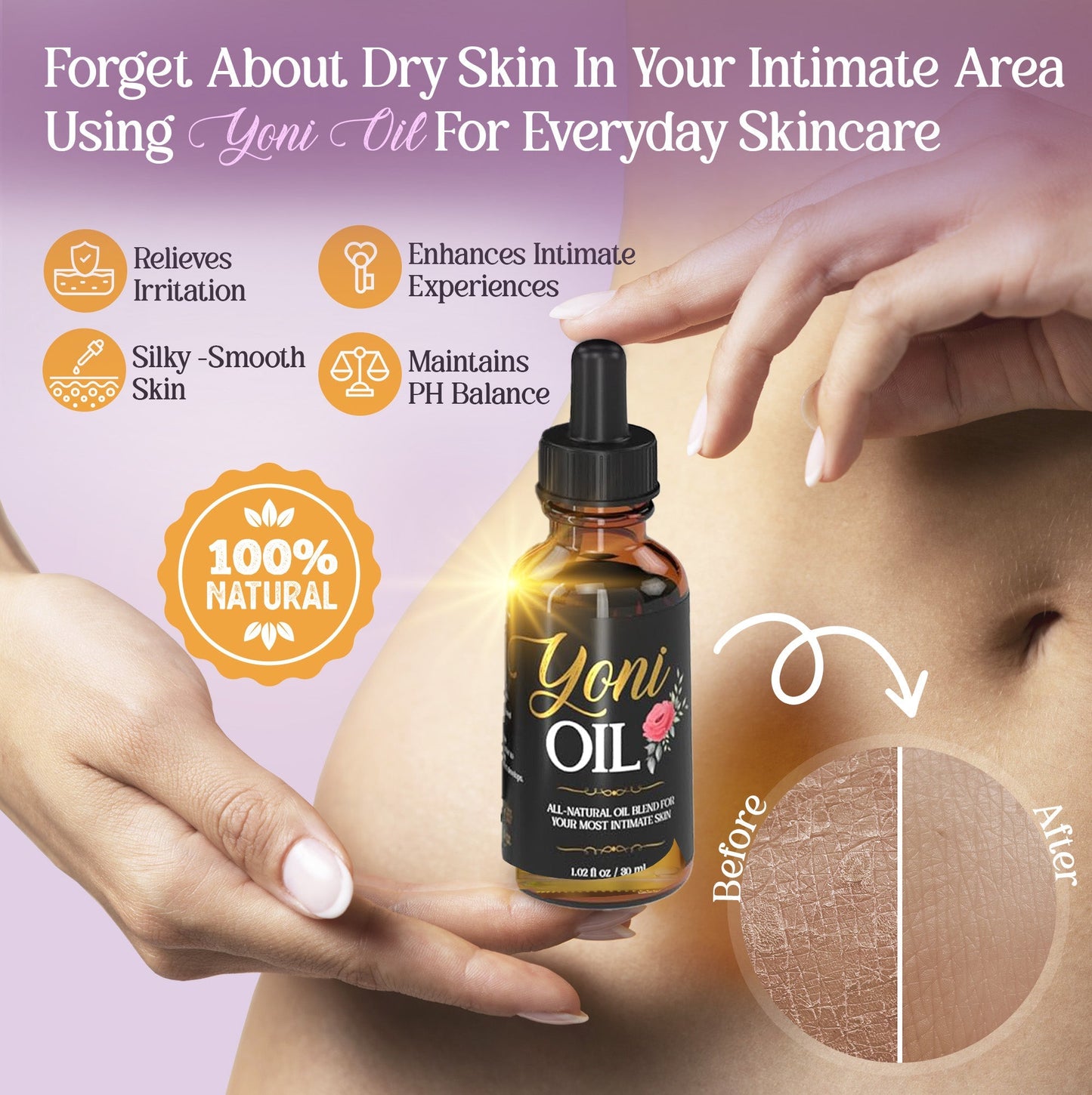 Intimate Oil - for Vaginal Moisturizing and Silky Smooth Vulva Skin - 100% Natural, Fragrance-Free, PH balance