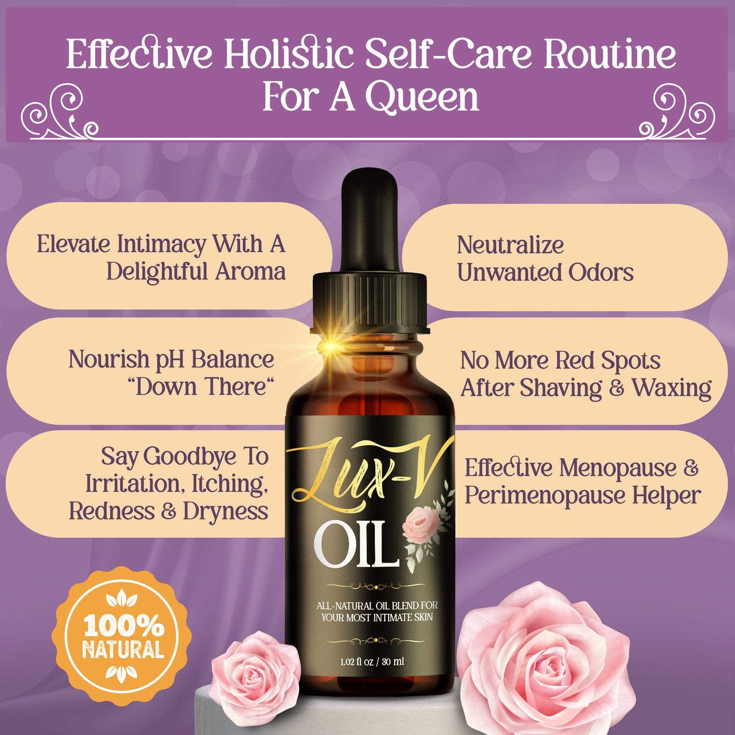 Intimate Oil - for Those Special Moments - High Absorbtion, Super Moisturizing with Rose Scent, 100% Natural